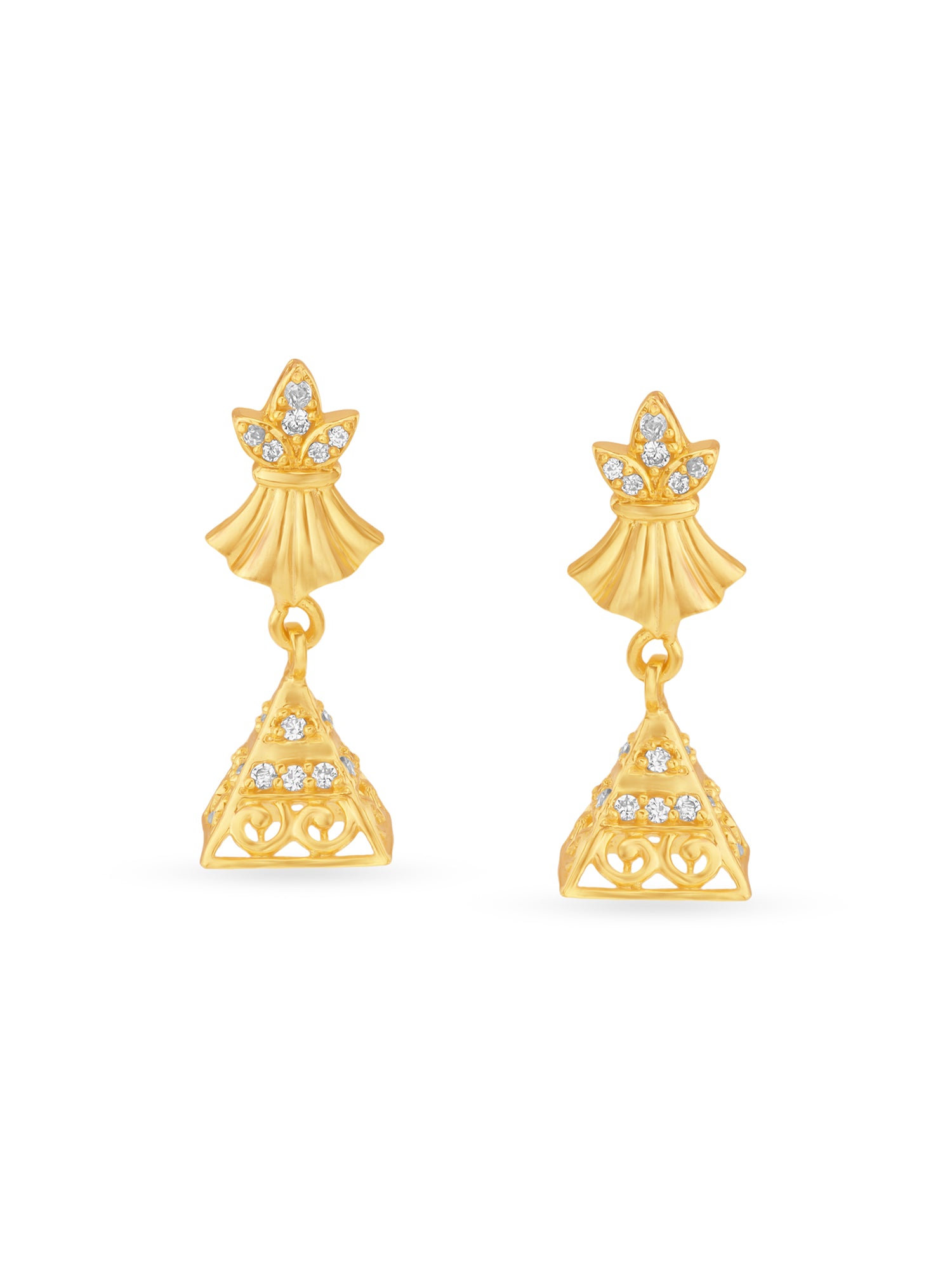 Detailed close up of SIJA Gold Queen Pyramid Jhumka showing pyramid dome design and premium sterling silver craftsmanship
