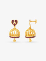 Side view of SIJA 925 Silver Gold Red Heart Jhumka highlighting handcrafted silver dome and red heart drop charm