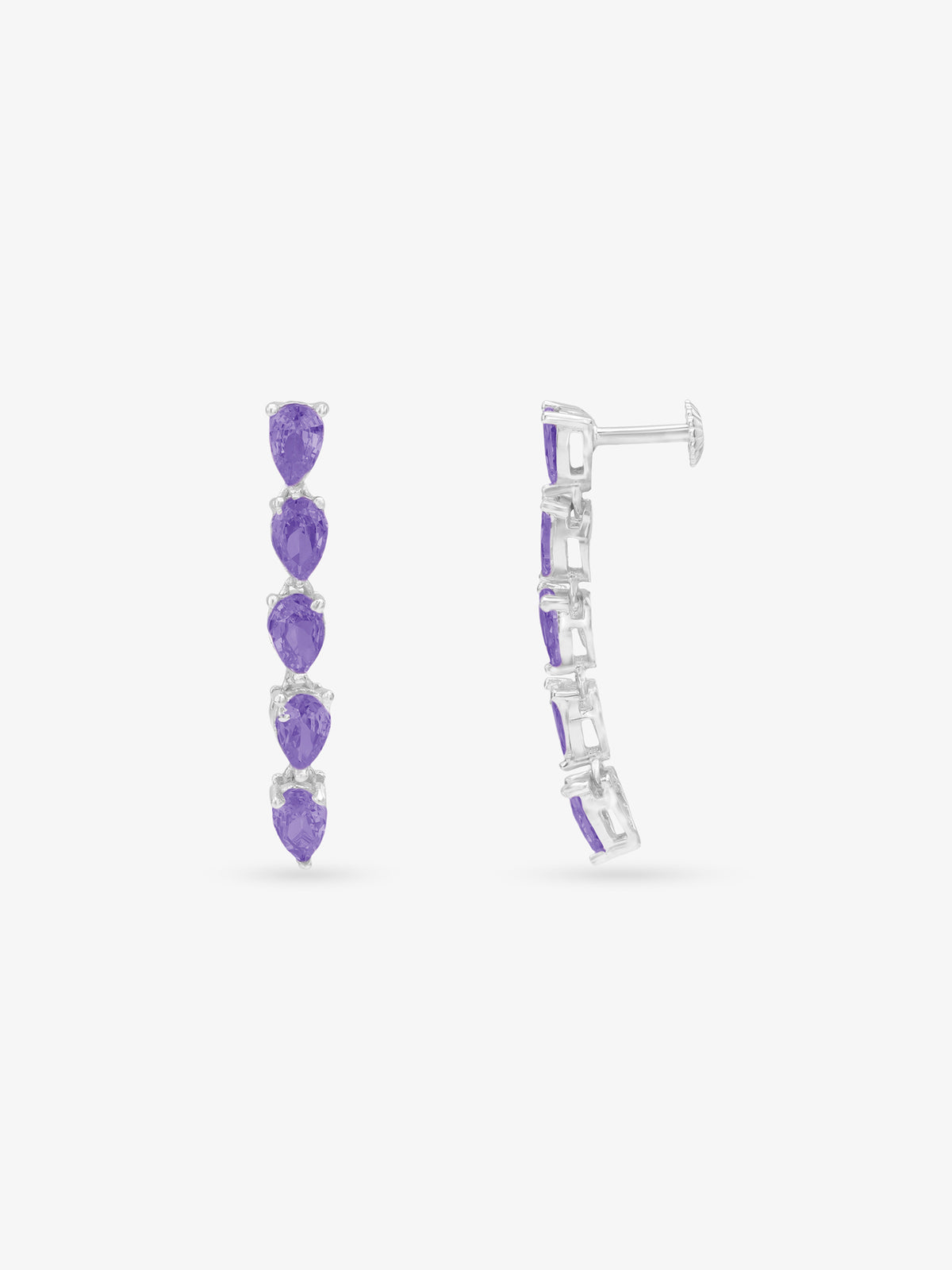 SIJA 925 Silver Amethyst Drop Crown Earrings highlighting crown shaped silver setting and amethyst drop stone