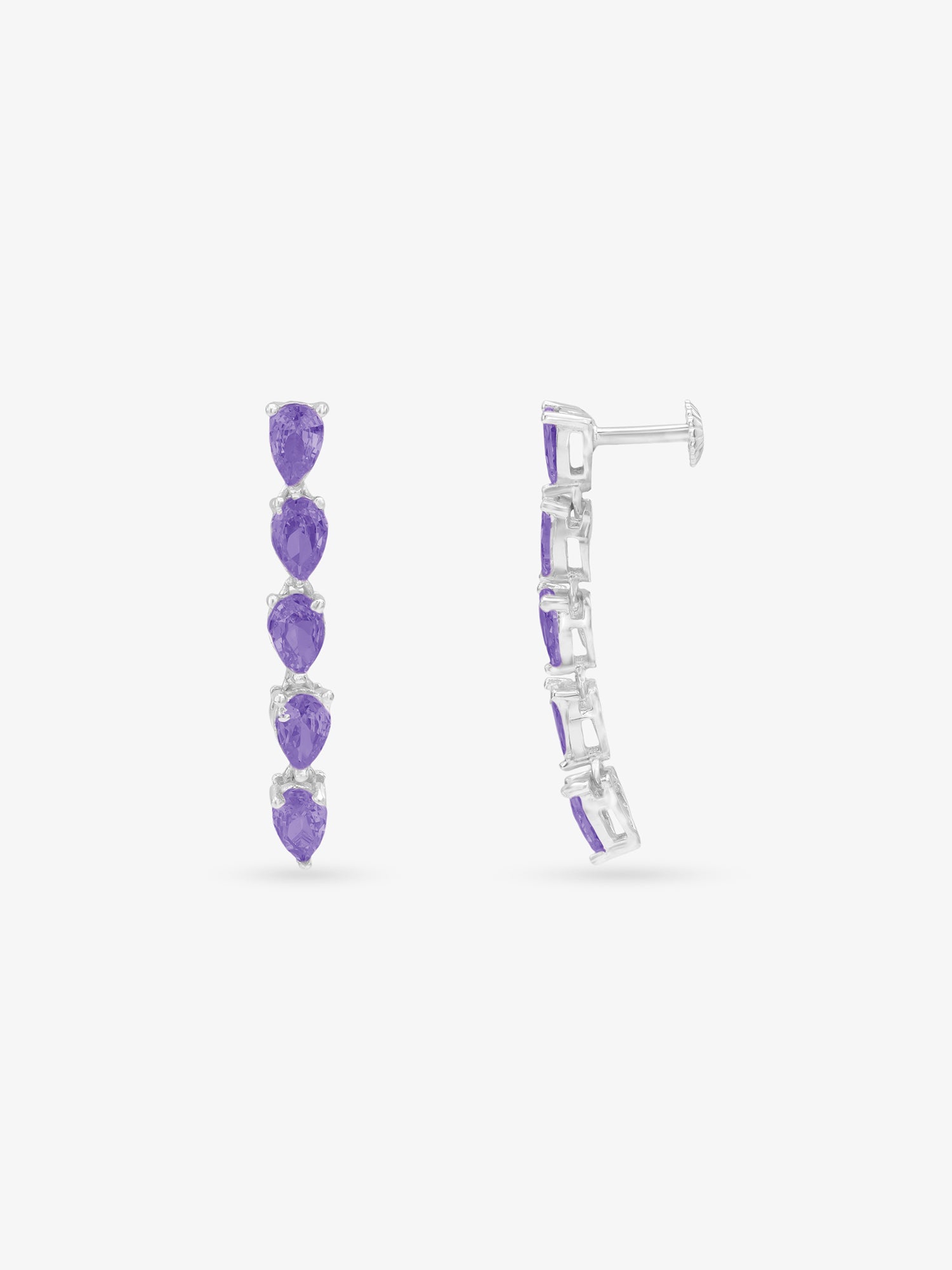SIJA 925 Silver Amethyst Drop Crown Earrings highlighting crown shaped silver setting and amethyst drop stone
