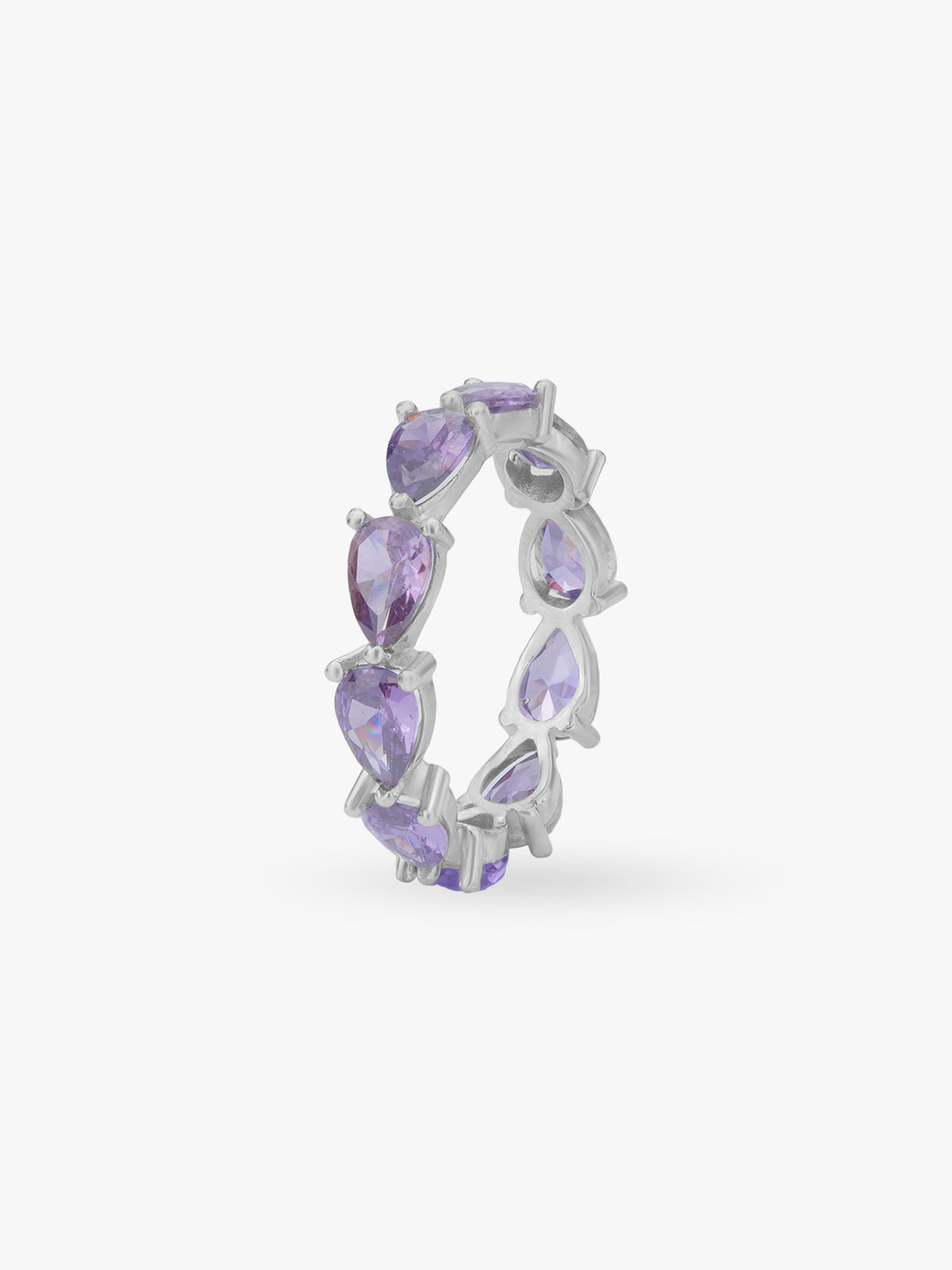 Side profile of SIJA 925 Silver Amethyst Drop Crown Ring showing durable sterling silver band and polished finish