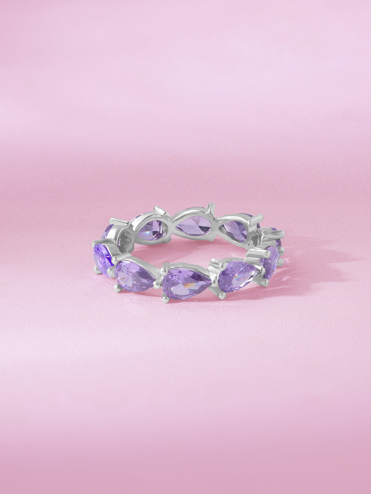 Detailed close up of SIJA 925 Silver Amethyst Drop Crown Ring highlighting sparkling amethyst stone crown charm craftsmanship