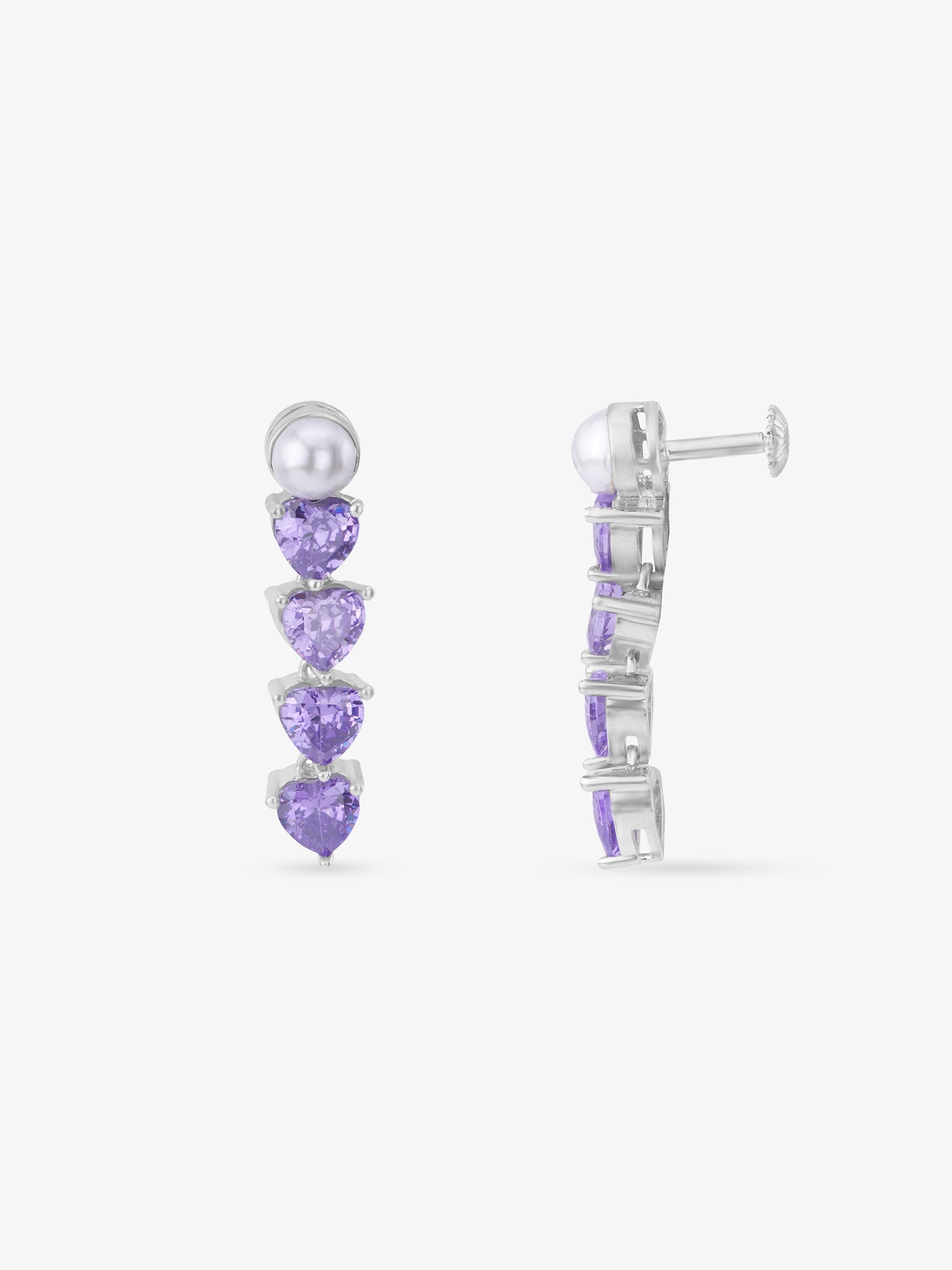 Side profile of SIJA 925 Silver Heart Stone Drop Earrings highlighting durable sterling silver craftsmanship and drop charm placement