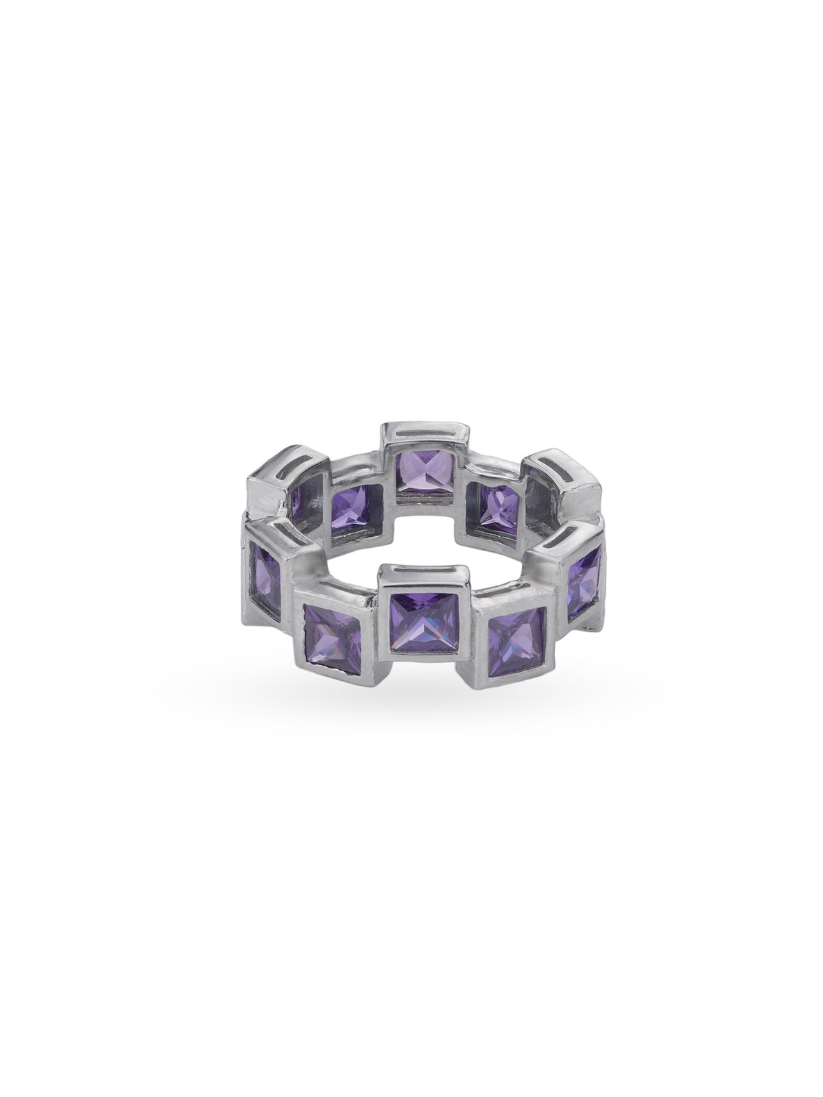 Inner band detail of SIJA 925 Silver Amethyst Square Stack Ring showcasing smooth finish and premium sterling silver quality