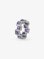 Side profile of SIJA 925 Silver Amethyst Square Stack Ring showing durable sterling silver band and polished finish