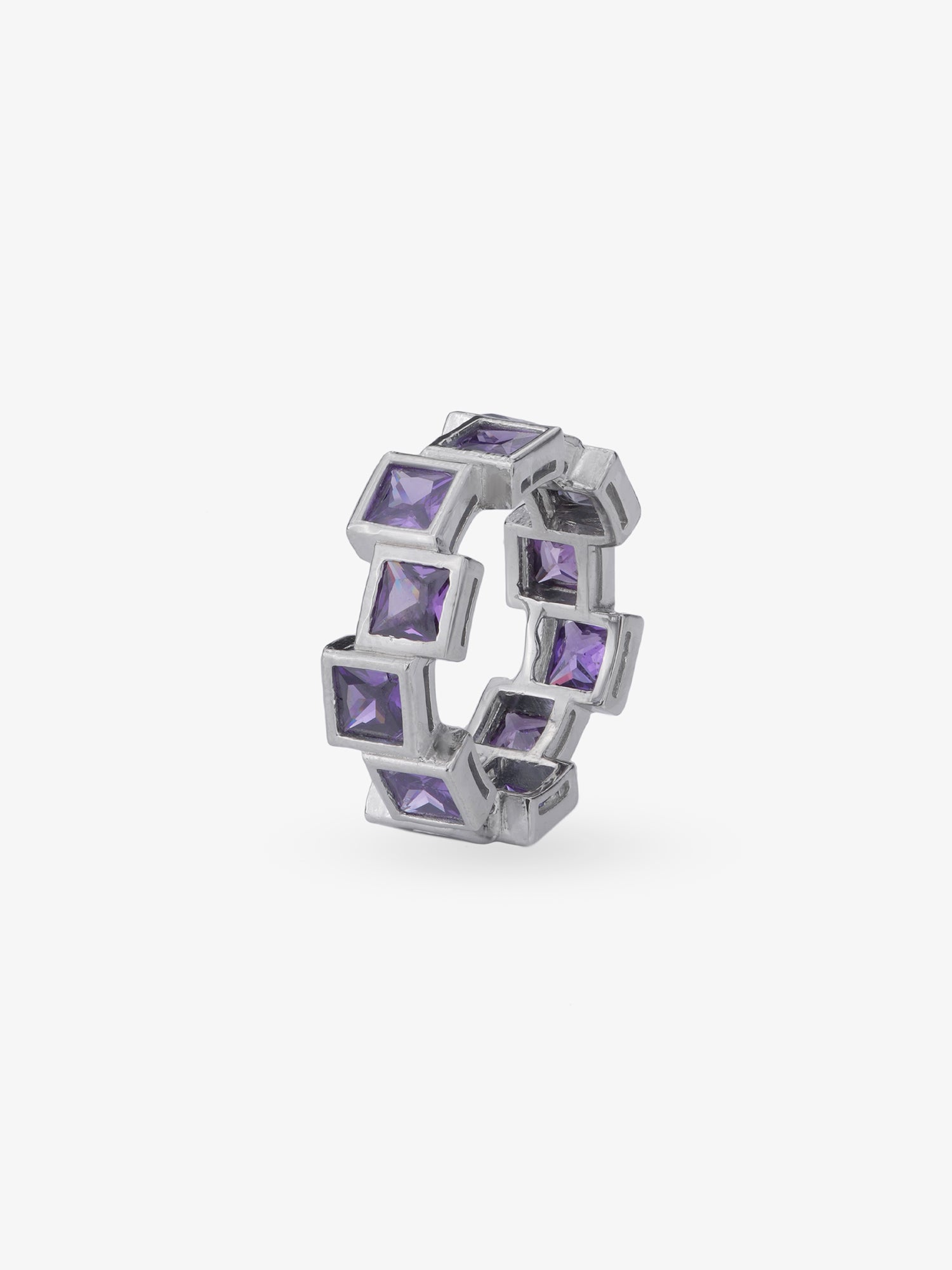 Side profile of SIJA 925 Silver Amethyst Square Stack Ring showing durable sterling silver band and polished finish