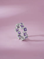 Detailed close up of SIJA 925 Silver Amethyst Square Stack Ring highlighting sparkling amethyst craftsmanship