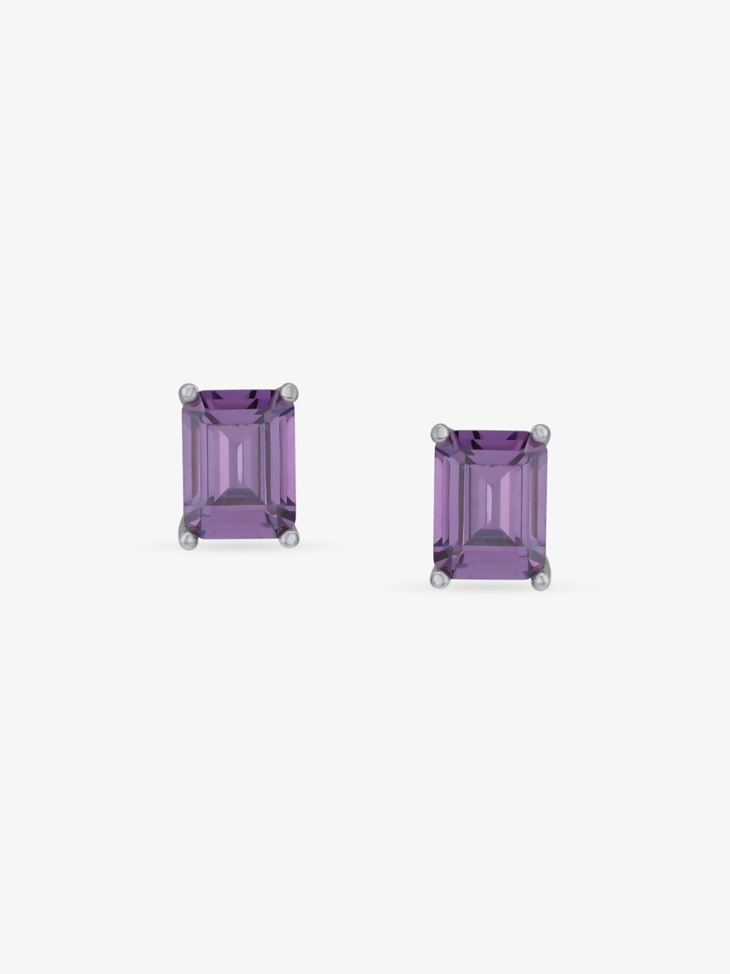 SIJA 925 Silver Amethyst Rectangle Stud elegant sterling silver womens jewellery accessory front view