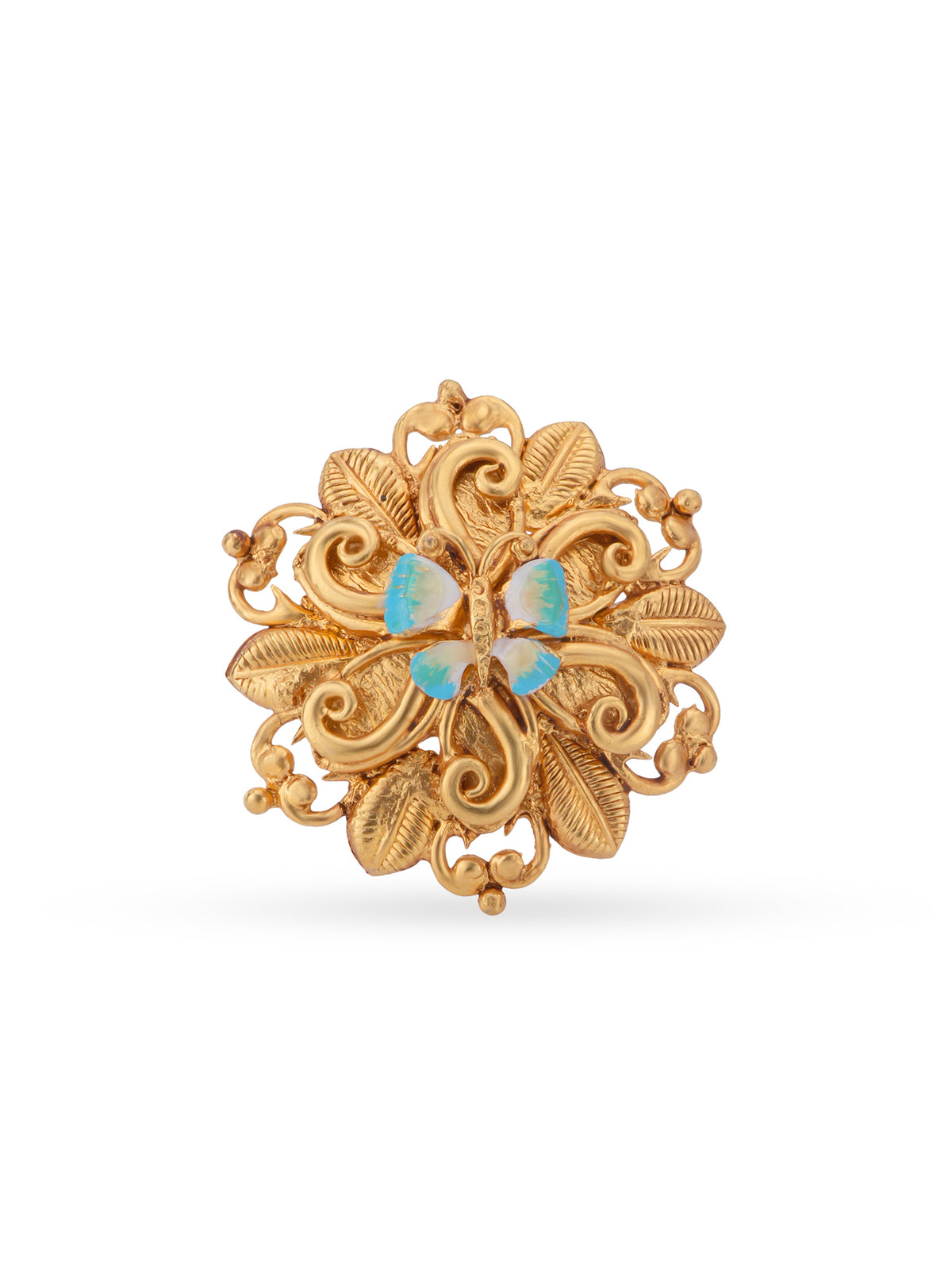 Detailed close up of SIJA Antique Enchanted Butterfly Ring showing gold plated butterfly wings and premium sterling silver craftsmanship