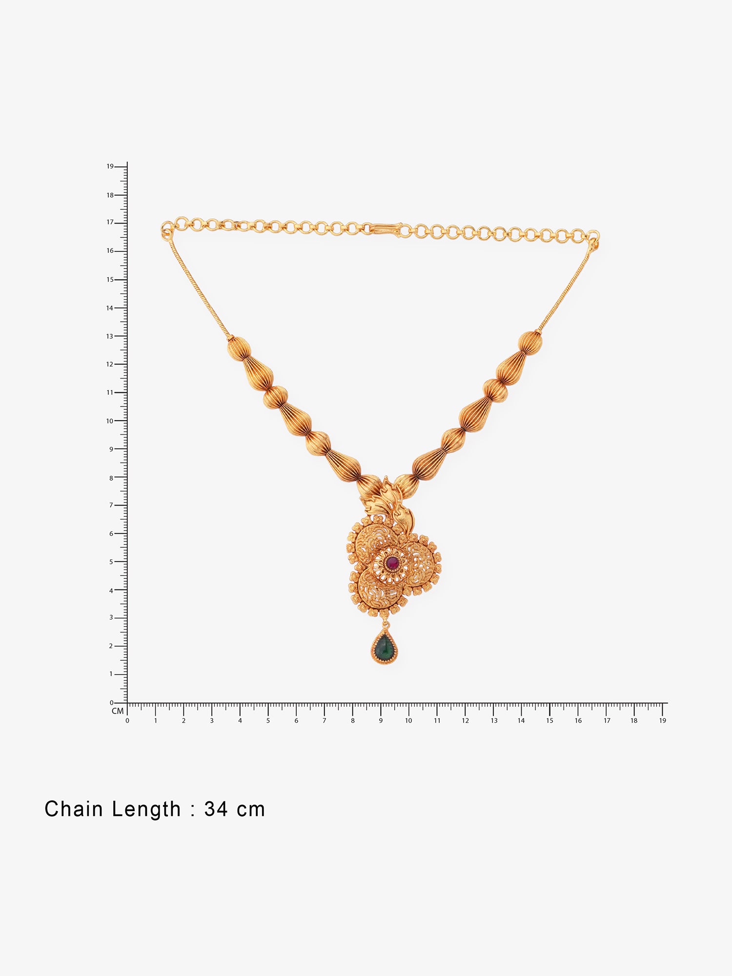 Reverse of SIJA Antique Floral Gold Beads Necklace showing BIS 925 hallmark stamp certified sterling silver jewellery made in India