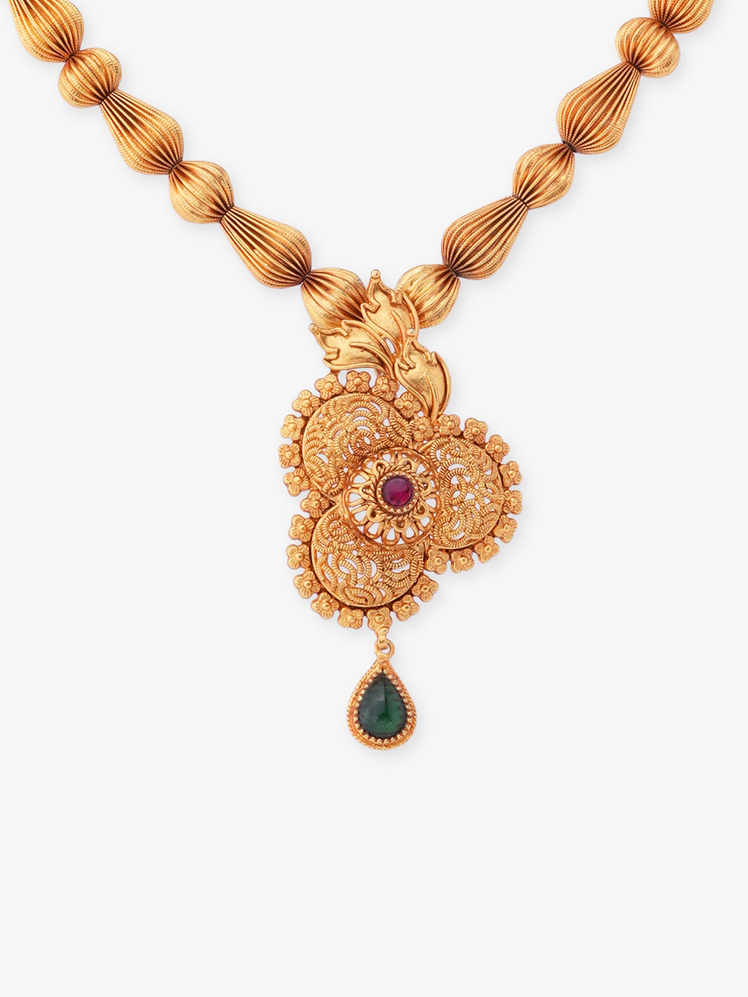 SIJA 925 Silver Antique Floral Gold Beads Necklace gold plated sterling silver jewellery full front hero view elegant accessory