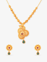 SIJA 925 Silver Antique Floral Gold Beads Necklace and Earrings gold plated sterling silver jewellery elegant accessory full front hero view
