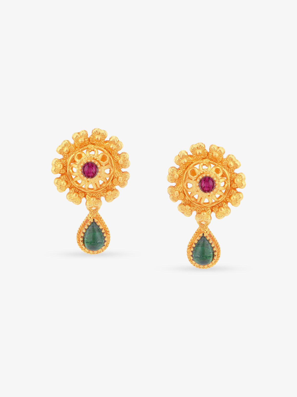 Detailed view of SIJA 925 silver Antique Floral Gold Beads Earrings highlighting ornamental finish polished gold plated craftsmanship