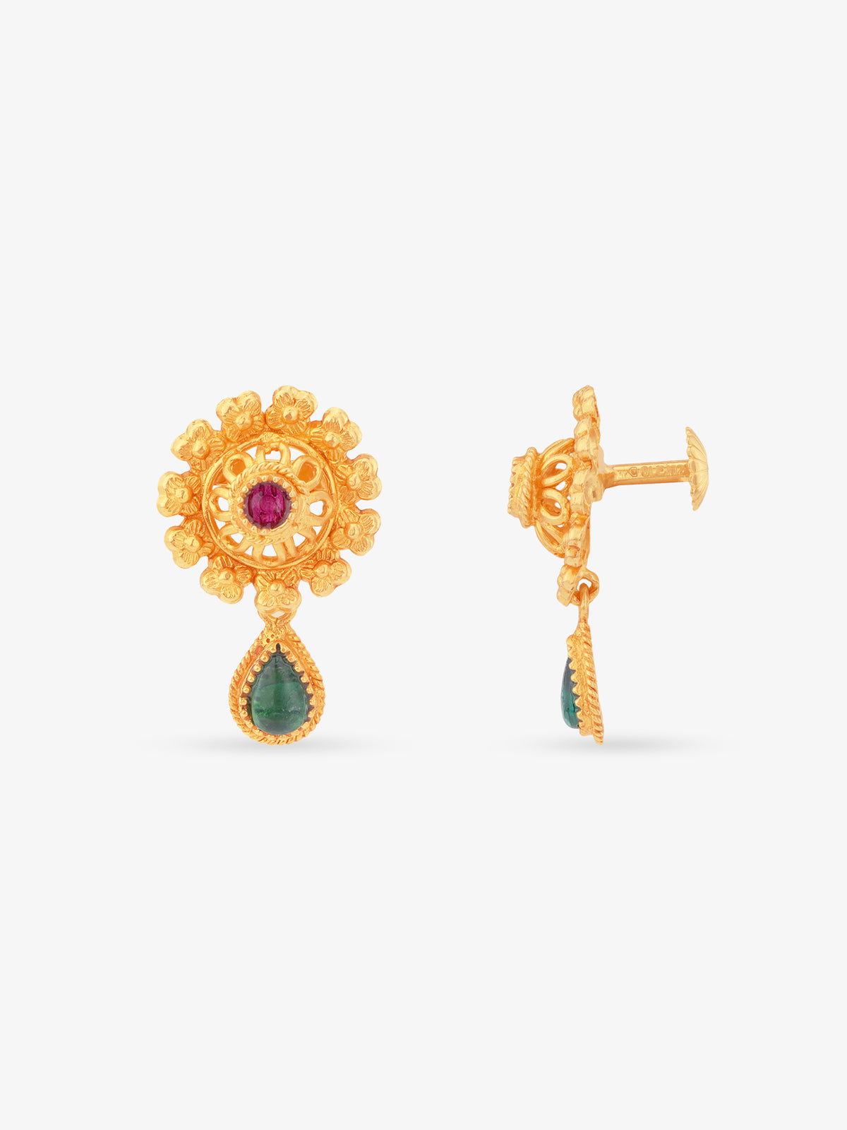 Side profile of SIJA 925 silver Antique Floral Gold Beads Earrings gold plated sterling silver jewellery elegant accessory