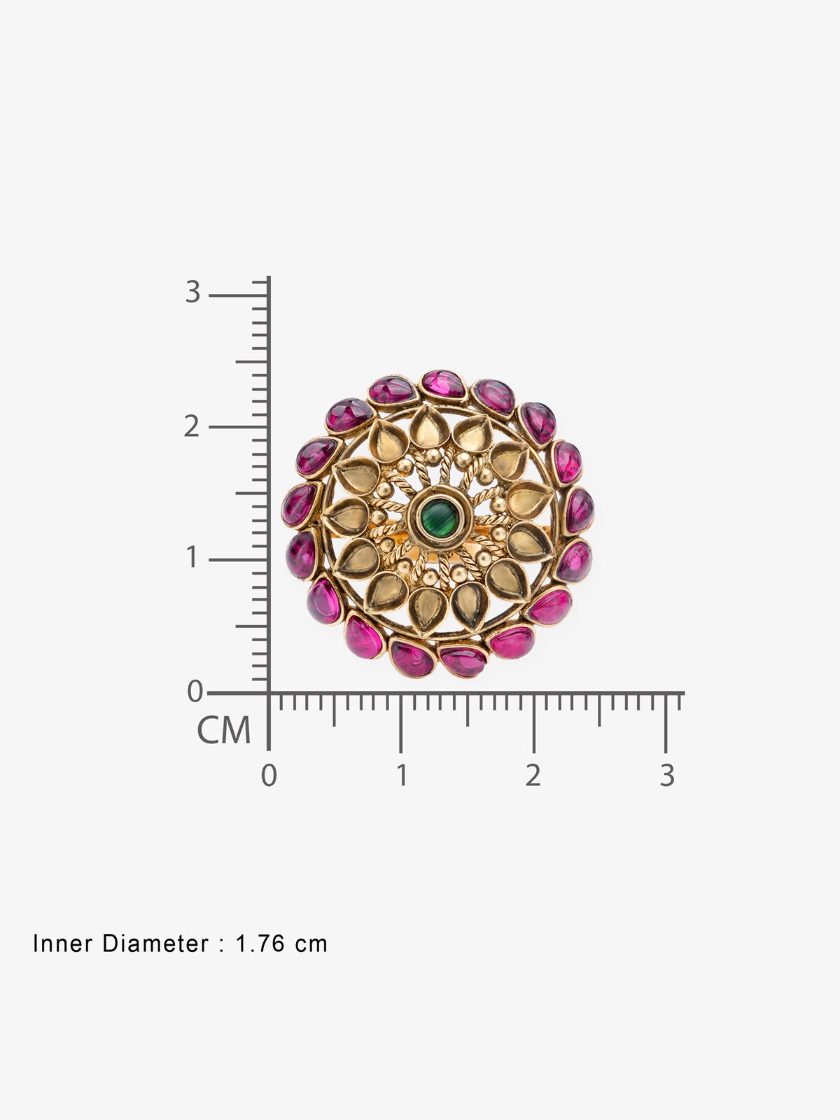 Reverse view of SIJA Antique Floral Ruby Embrace Ring showing BIS 925 hallmark certified sterling silver jewellery made in India