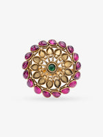 SIJA 925 Silver Antique Floral Ruby Embrace Ring gold plated womens ring elegant accessory front view