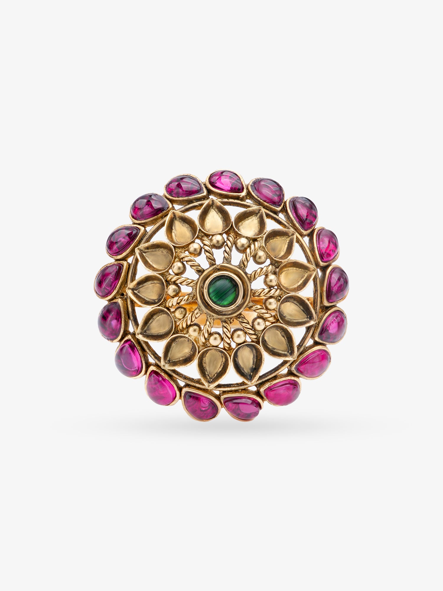 SIJA 925 Silver Antique Floral Ruby Embrace Ring gold plated womens ring elegant accessory front view