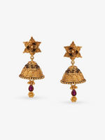 Detailed view of SIJA 925 silver Antique Gold Plated Earrings highlighting intricate floral motif and ornamental craftsmanship