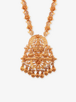 Close‑up of SIJA 925 silver Antique Gold Plated Haram showing goddess Lakshmi pendant detailing and handcrafted temple jewellery design