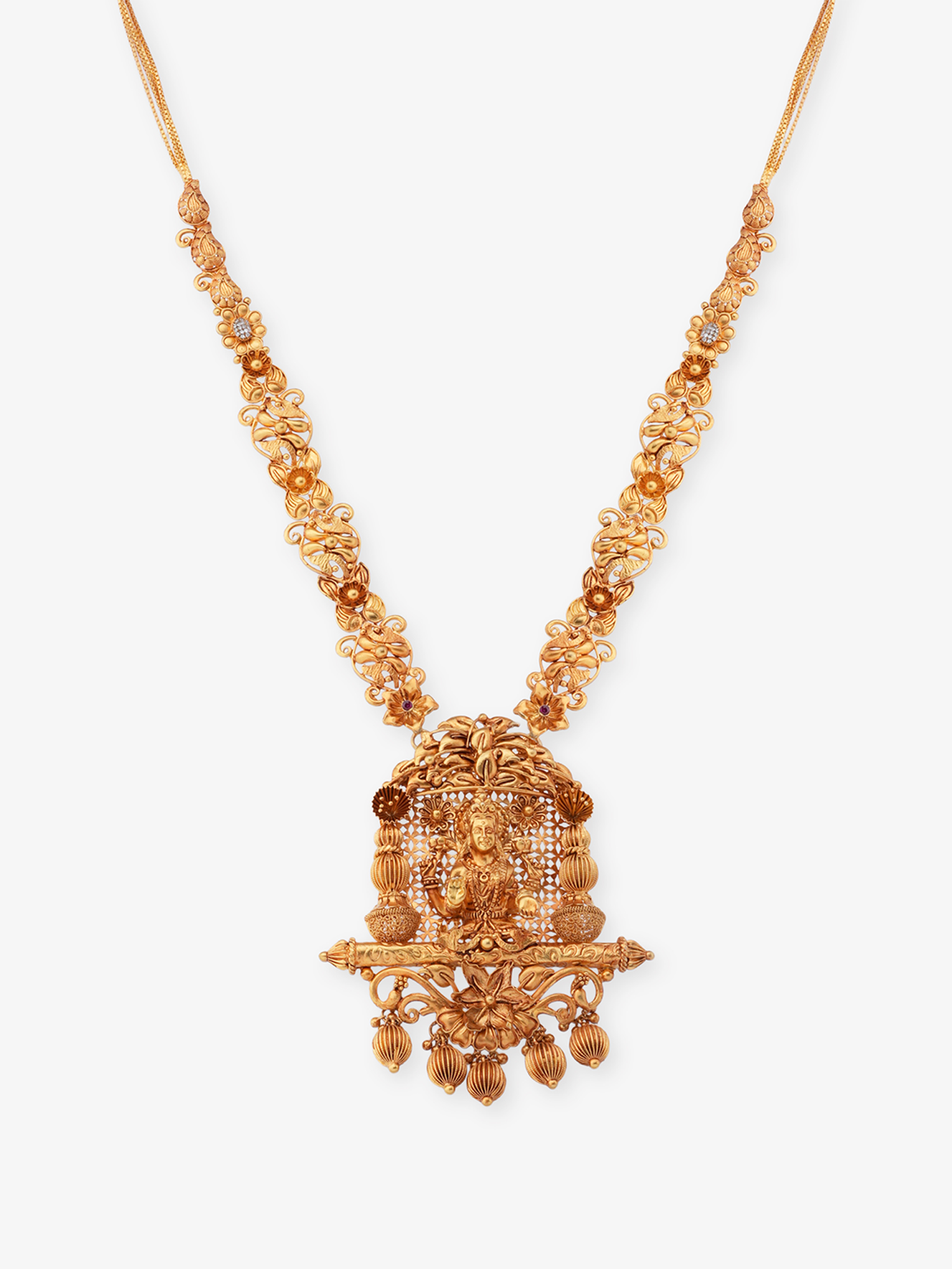 SIJA 925 Silver Antique Gold Plated Haram with Lakshmi Pendant temple jewellery full front hero view festive accessory