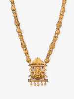 Close‑up of SIJA 925 silver Antique Gold Plated Haram showing goddess Lakshmi pendant detailing and handcrafted temple jewellery design