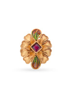 Detailed close up of SIJA Antique Golden Petal Ring showing gold plated floral petal design and premium sterling silver craftsmanship