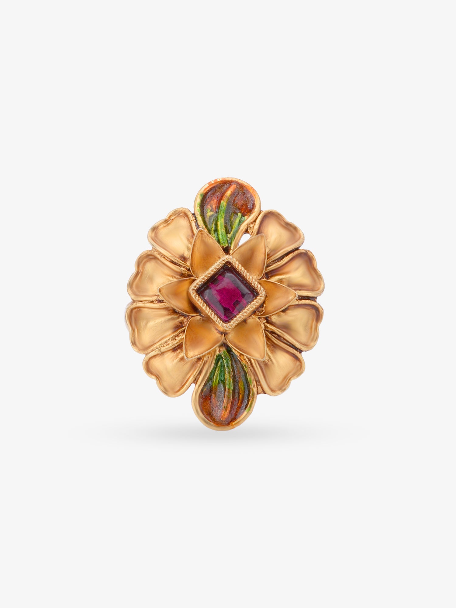 SIJA 925 Silver Antique Golden Petal Ring gold plated womens ring elegant accessory front view