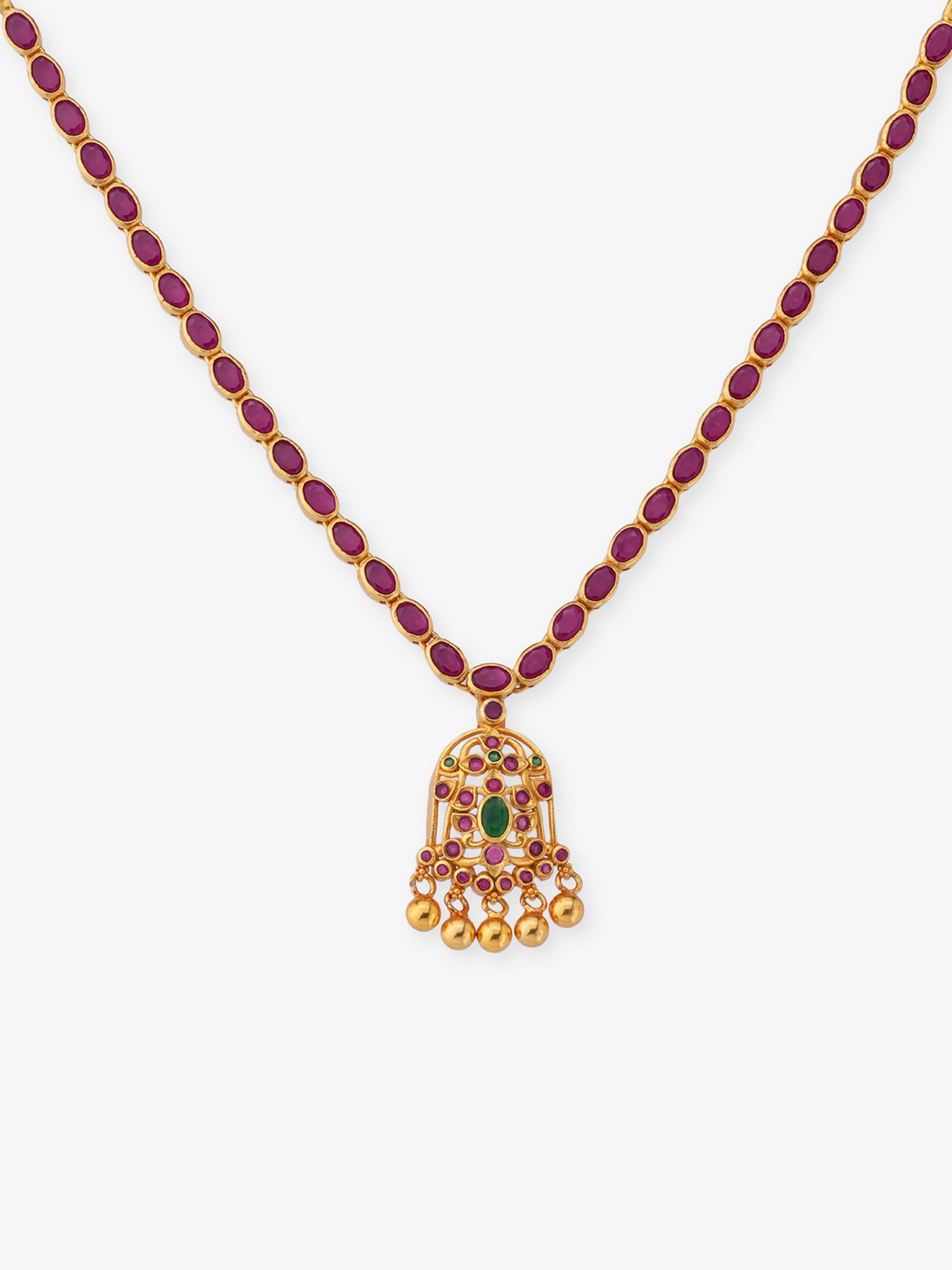 SIJA 925 Silver Antique Kemp Stone Attigai Necklace gold plated temple jewellery full front hero view festive accessory