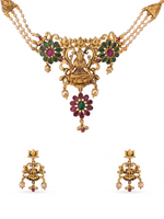 SIJA 925 Silver Antique Lakshmi Choker and Earrings gold plated jewellery full front hero view temple inspired festive accessory