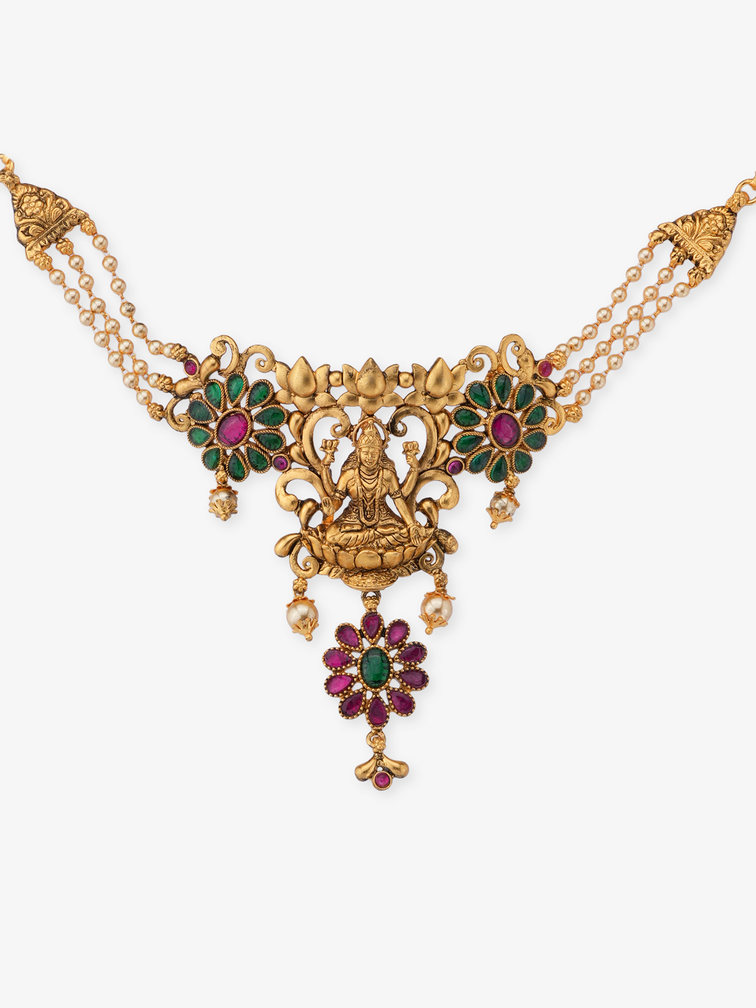 Close‑up of SIJA 925 silver Antique Lakshmi Choker showing goddess Lakshmi motif detailing and handcrafted temple jewellery design