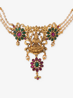 Close‑up of SIJA 925 silver Antique Lakshmi Choker showing goddess Lakshmi motif detailing and handcrafted temple jewellery design