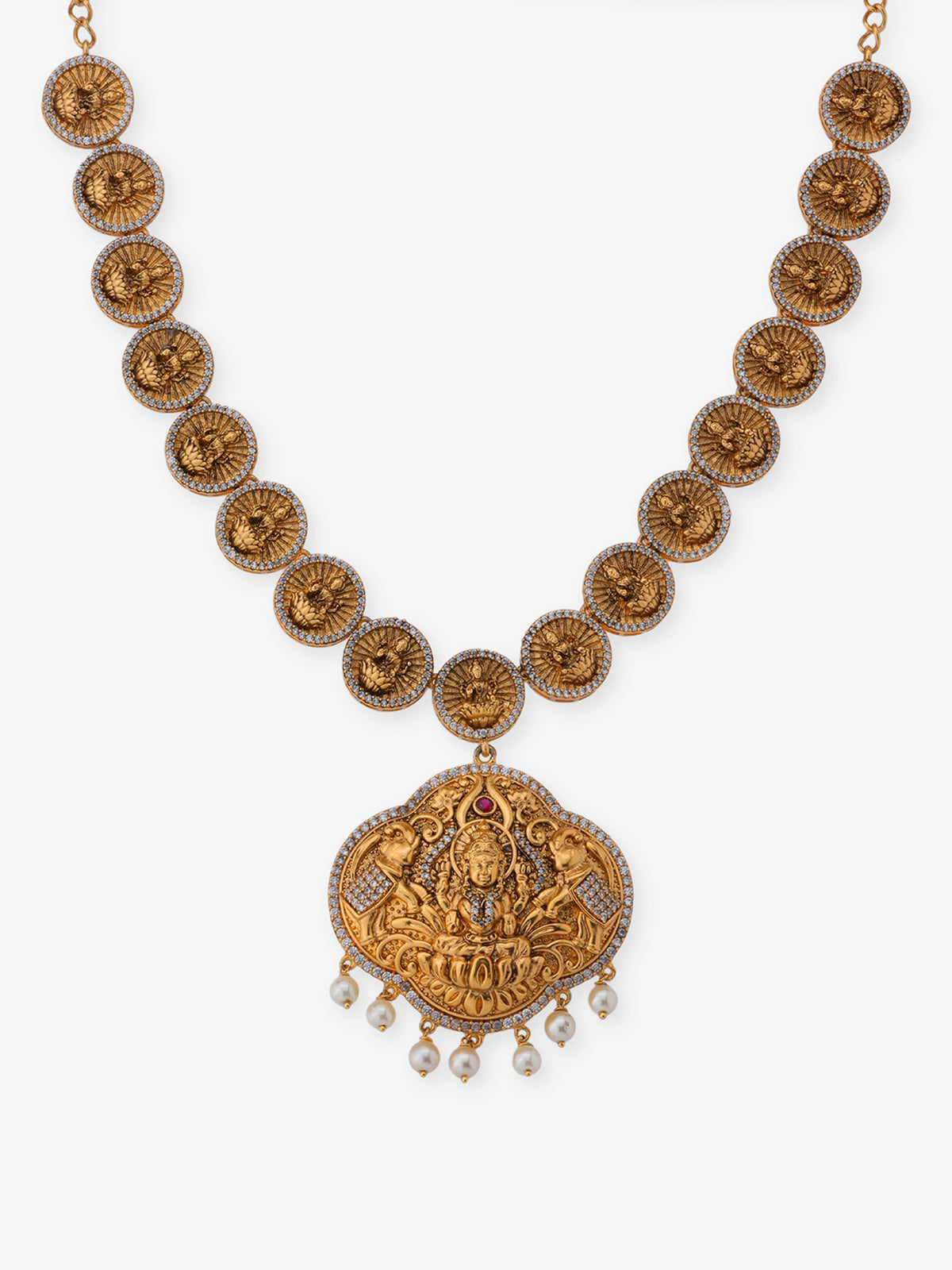 SIJA 925 Silver Antique Gold Plated Lakshmi Devi Necklace temple jewellery full front hero view festive accessory