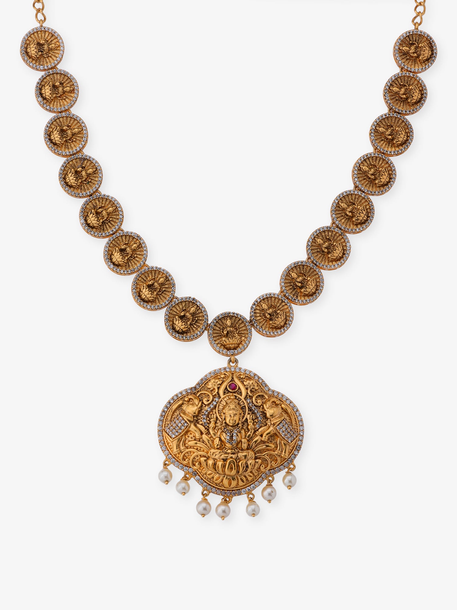 SIJA 925 Silver Antique Gold Plated Lakshmi Devi Necklace temple jewellery full front hero view festive accessory
