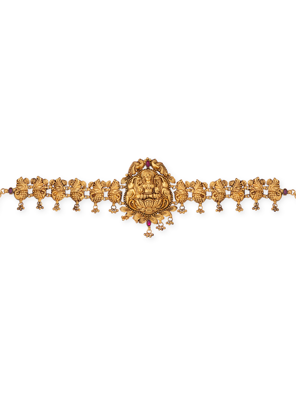 Detailed view of SIJA 925 silver Antique Gold Plated Necklace highlighting peacock motif with intricate gold plated finish and ornamental craftsmanship