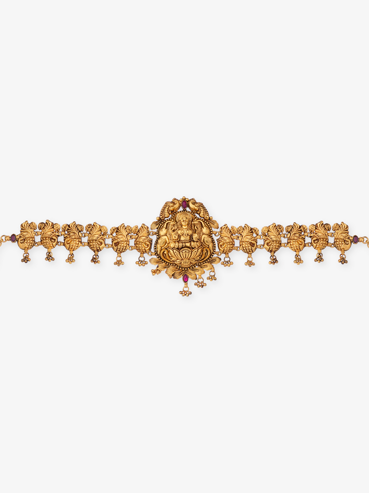 SIJA 925 Silver Antique Gold Plated Lakshmi with Peacock Necklace temple jewellery full front hero view festive accessory