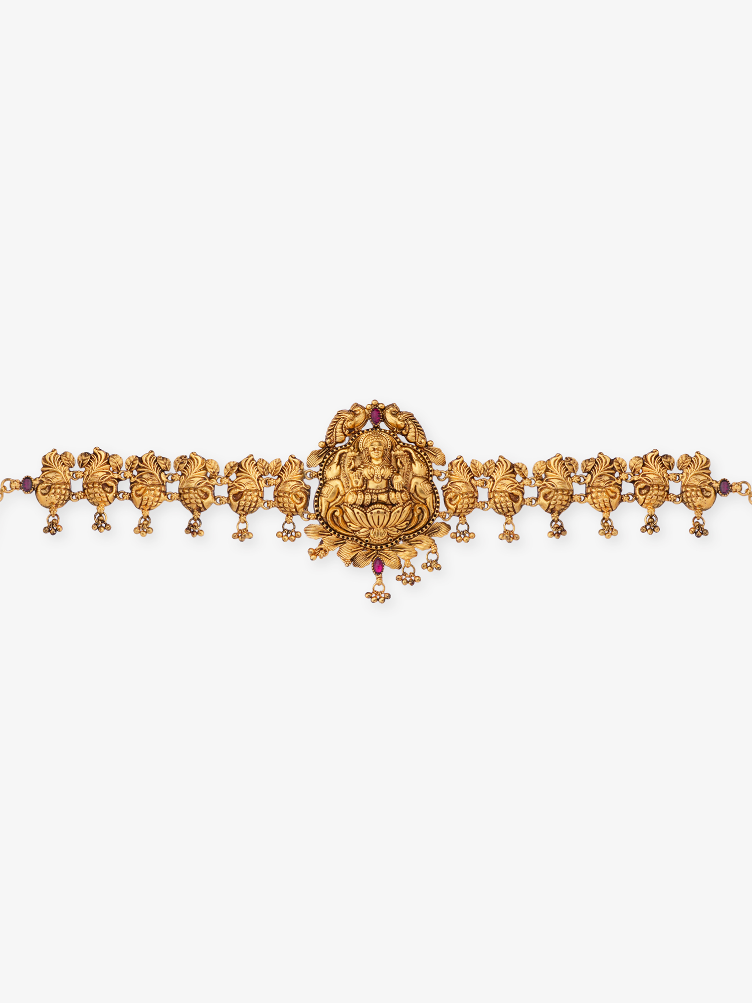 SIJA 925 Silver Antique Gold Plated Lakshmi with Peacock Necklace temple jewellery full front hero view festive accessory