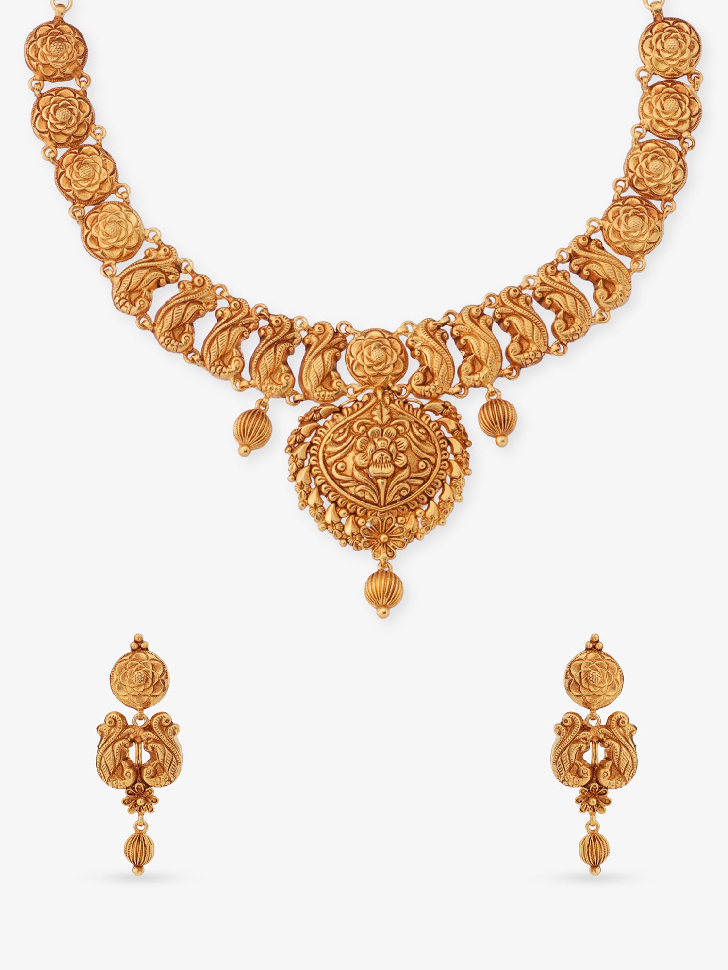 SIJA 925 Silver Antique Peacock Blossom Necklace and Earrings gold plated sterling silver jewellery full front hero view elegant accessory