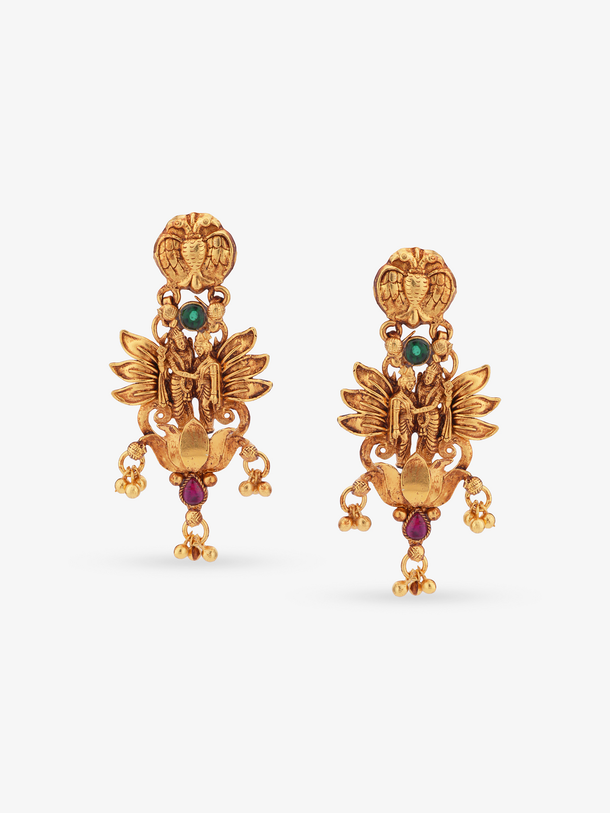 Detailed view of SIJA 925 silver Antique Gold Plated Earrings highlighting ornamental detailing and polished finish