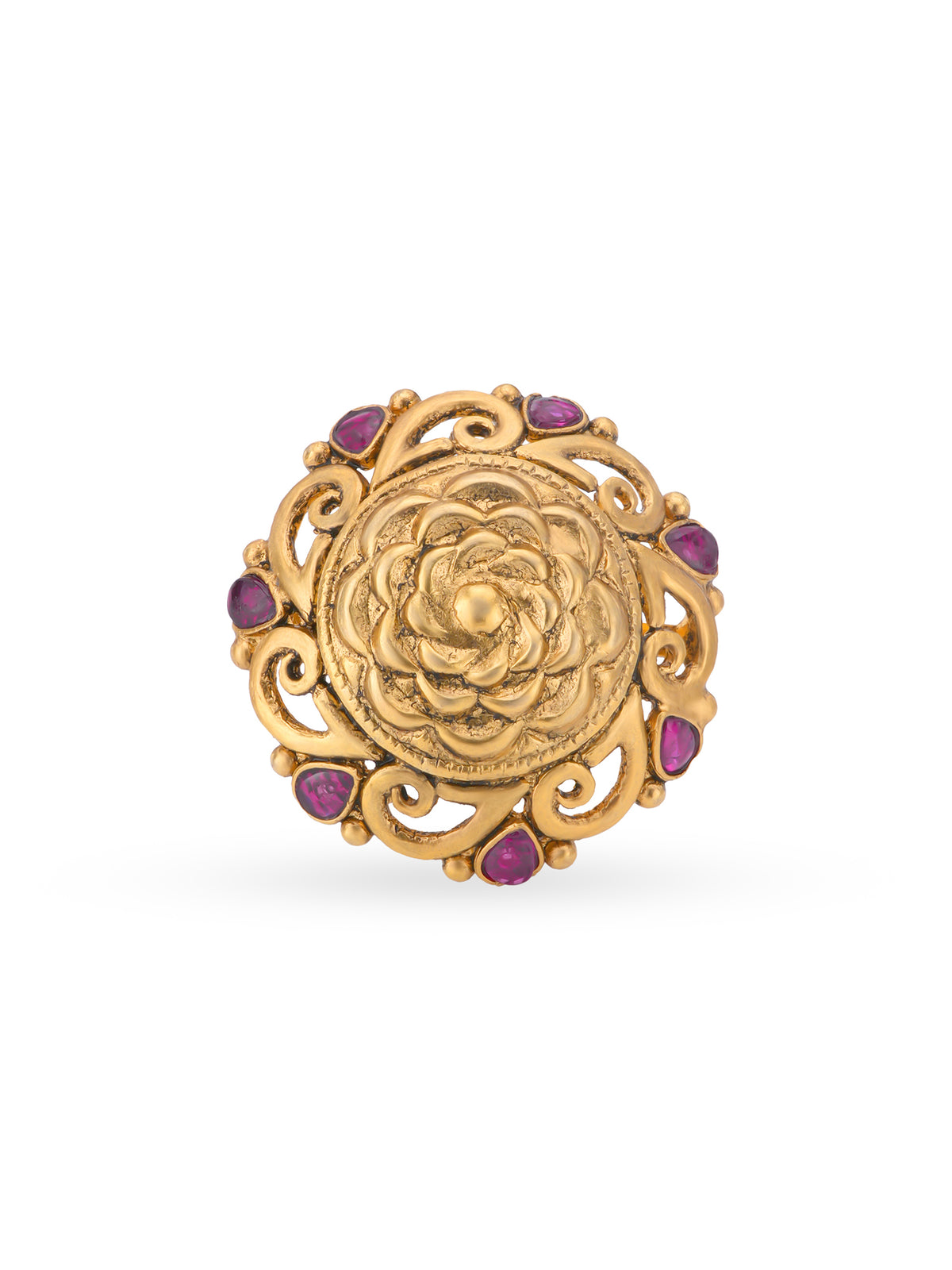 Detailed close up of SIJA Antique Rose Bloom Ring showing gold plated rose petals and premium sterling silver craftsmanship