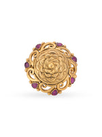 Detailed close up of SIJA Antique Rose Bloom Ring showing gold plated rose petals and premium sterling silver craftsmanship
