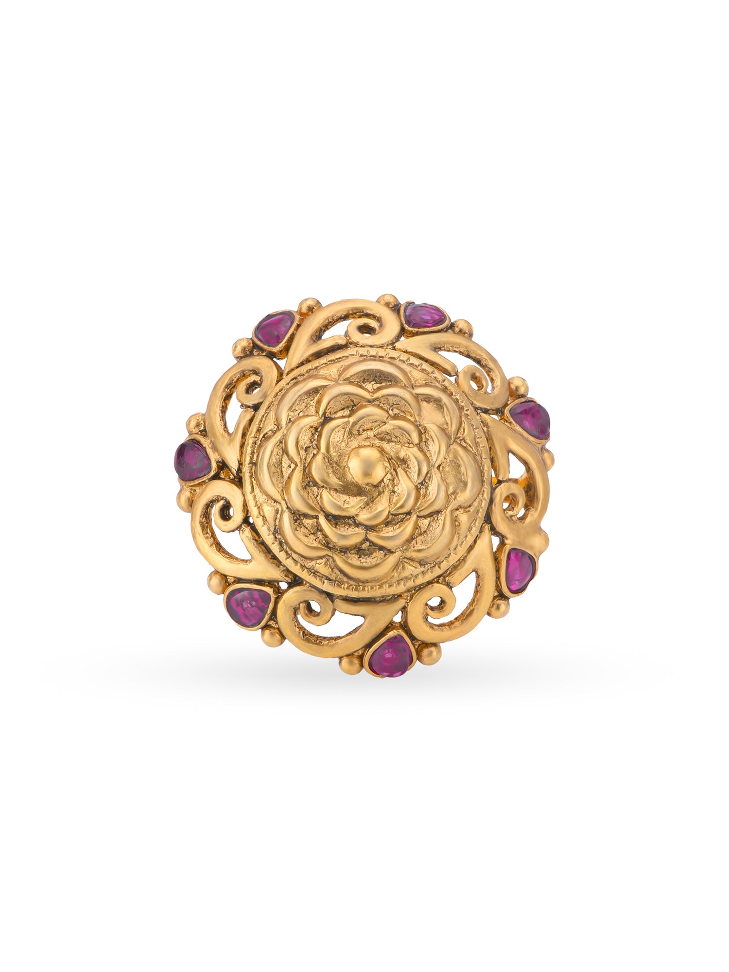Detailed close up of SIJA Antique Rose Bloom Ring showing gold plated rose petals and premium sterling silver craftsmanship