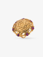 Side view of SIJA 925 Silver Antique Rose Bloom Ring highlighting handcrafted silver band and gold plated floral charm