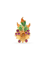 Detailed close up of SIJA Antique Ruby Bloom Petals Ring showing ruby stone floral petals and premium sterling silver craftsmanship