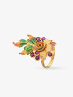 Side view of SIJA 925 Silver Antique Ruby Bloom Petals Ring highlighting handcrafted silver band and gold plated floral charm
