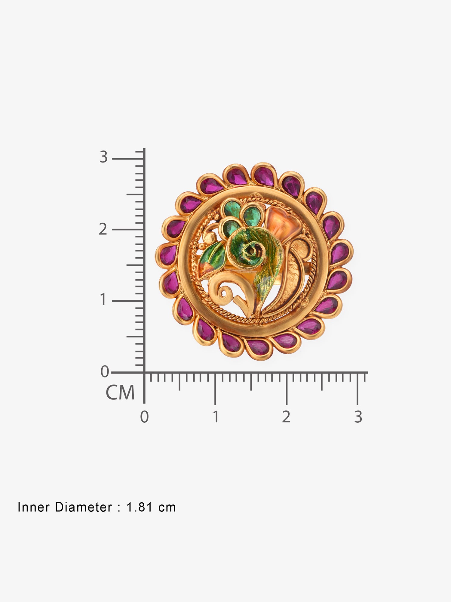 Reverse view of SIJA Antique Ruby Peacock Ring showing BIS 925 hallmark certified sterling silver jewellery made in India