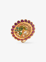 Side view of SIJA 925 Silver Antique Ruby Peacock Ring highlighting handcrafted silver band and gold plated detailing