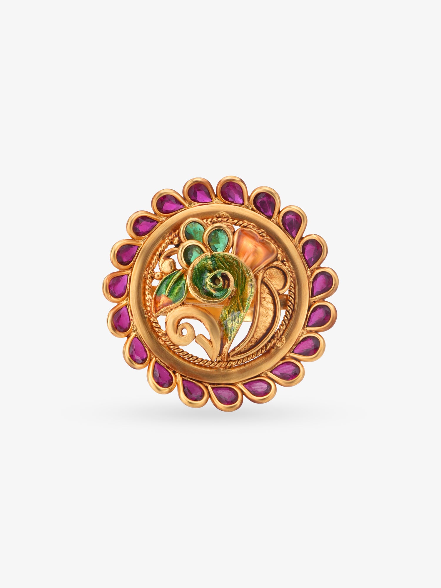 SIJA 925 Silver Antique Ruby Peacock Ring gold plated womens ring elegant accessory front view