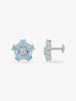 Side view of SIJA 925 Silver Blossom Stud highlighting sleek silver setting and blossom charm