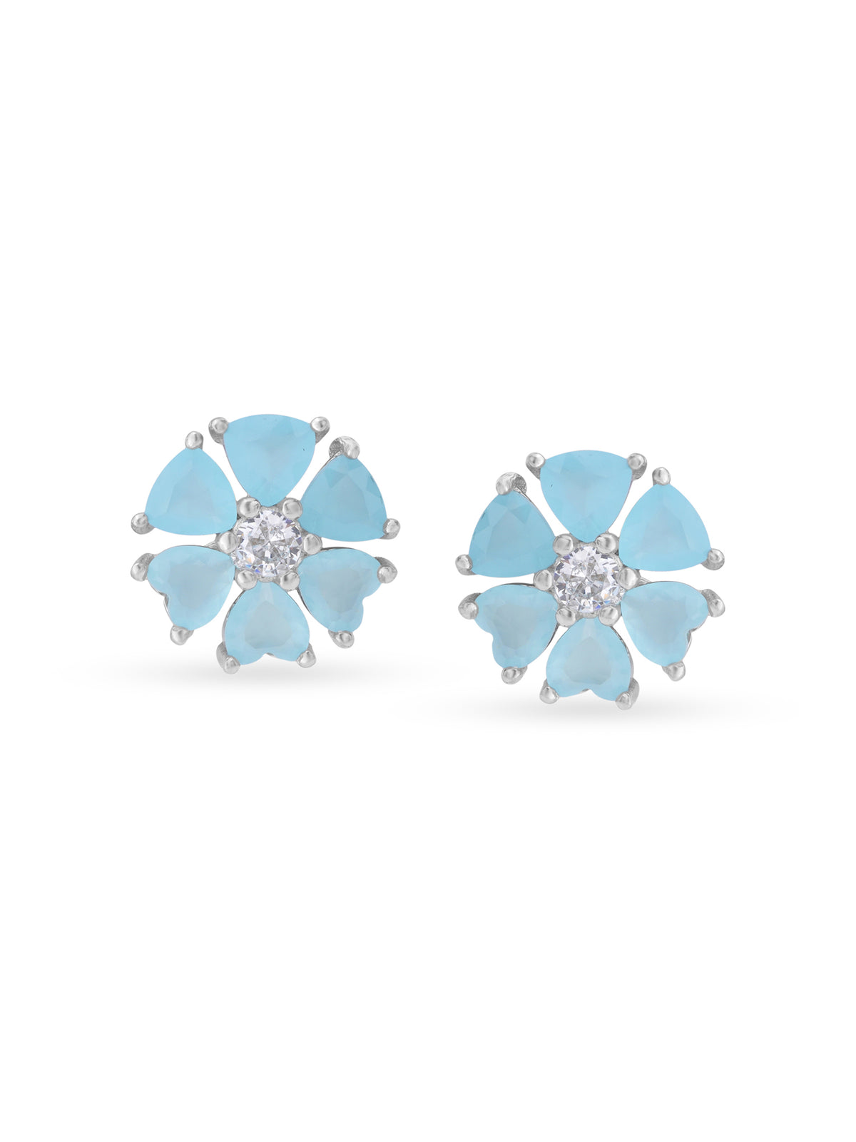 Detailed close up of SIJA Half Heart Bloom Stud showing sparkling half heart stone and delicate bloom motif craftsmanship
