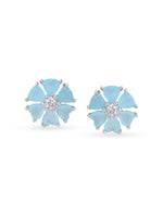 Detailed close up of SIJA Half Heart Bloom Stud showing sparkling half heart stone and delicate bloom motif craftsmanship